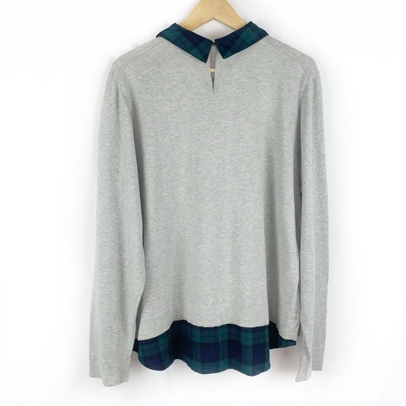 J. Crew Tartan Plaid Woven Collar Gray Academia Sweater Plus Size 2X - Picture 9 of 11